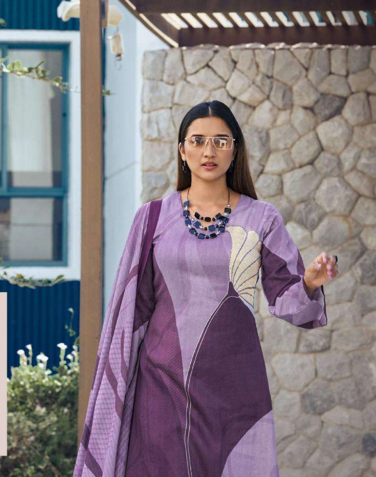 Lavender Digital Printed Kurta Set for Women | Heavy Poly Rayon Fabric with Mal Chanderi Dupatta | Modern Ethnic Wear