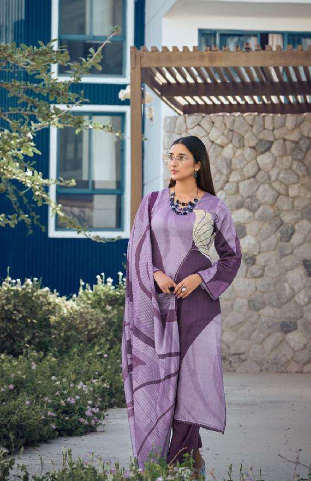 Lavender Digital Printed Kurta Set for Women | Heavy Poly Rayon Fabric with Mal Chanderi Dupatta | Modern Ethnic Wear