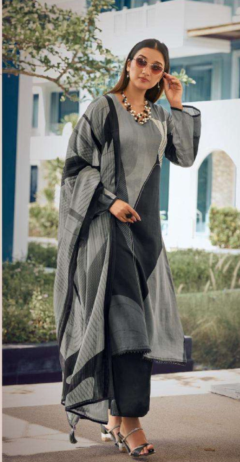 Monochrome Printed Kurta Set for Women | Heavy Poly Rayon Fabric with Mal Chanderi Dupatta | Stylish Ethnic Wear