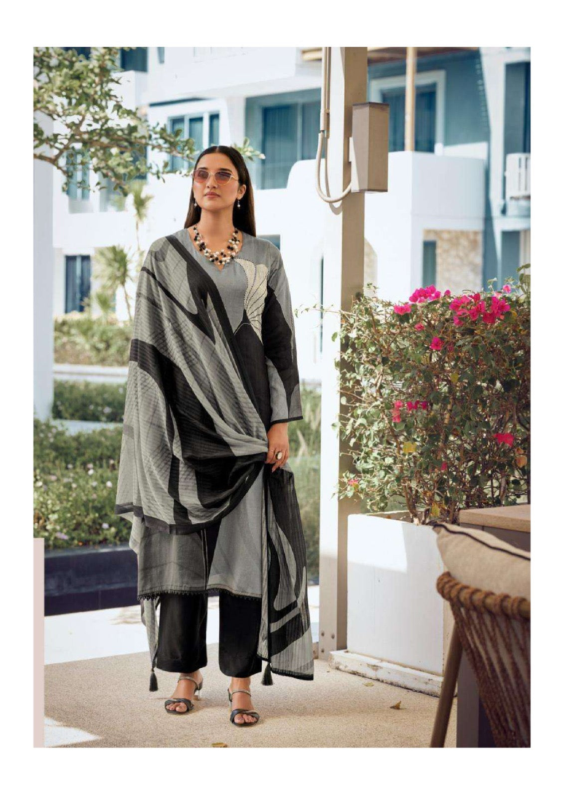 Monochrome Printed Kurta Set for Women | Heavy Poly Rayon Fabric with Mal Chanderi Dupatta | Stylish Ethnic Wear
