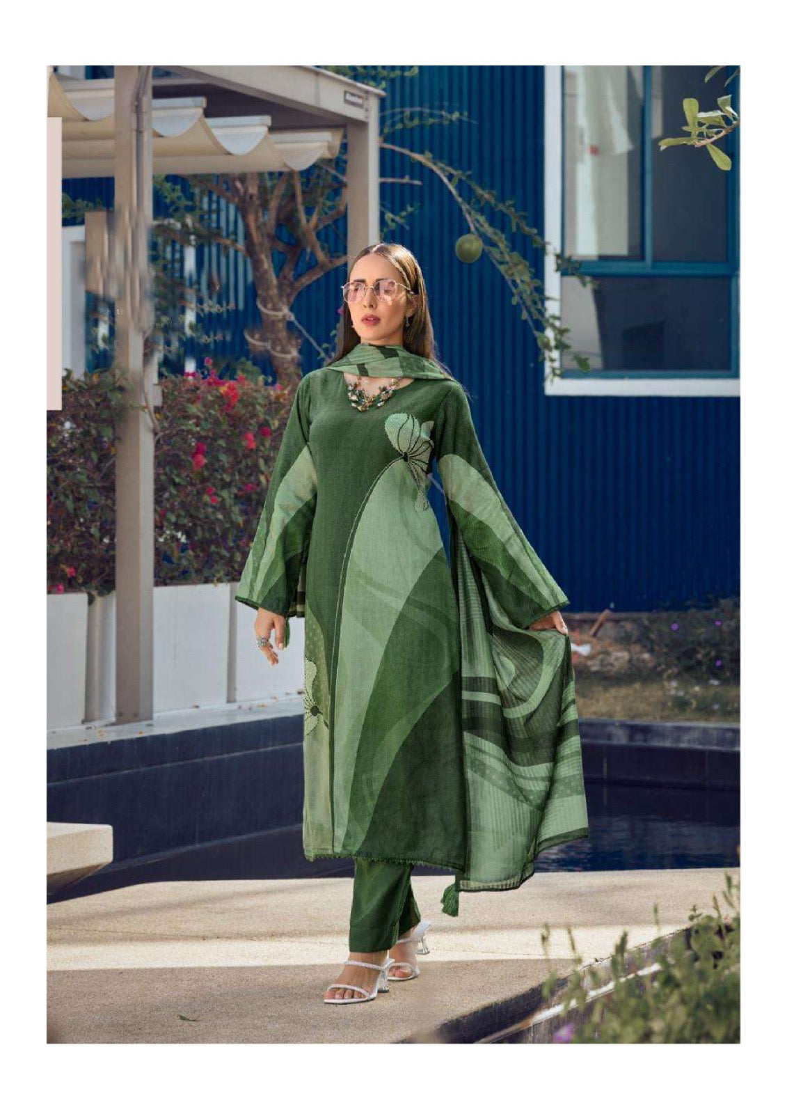 Green Digital Printed Kurta Set for Women | Heavy Poly Rayon Fabric with Mal Chanderi Dupatta | Elegant Ethnic Wear