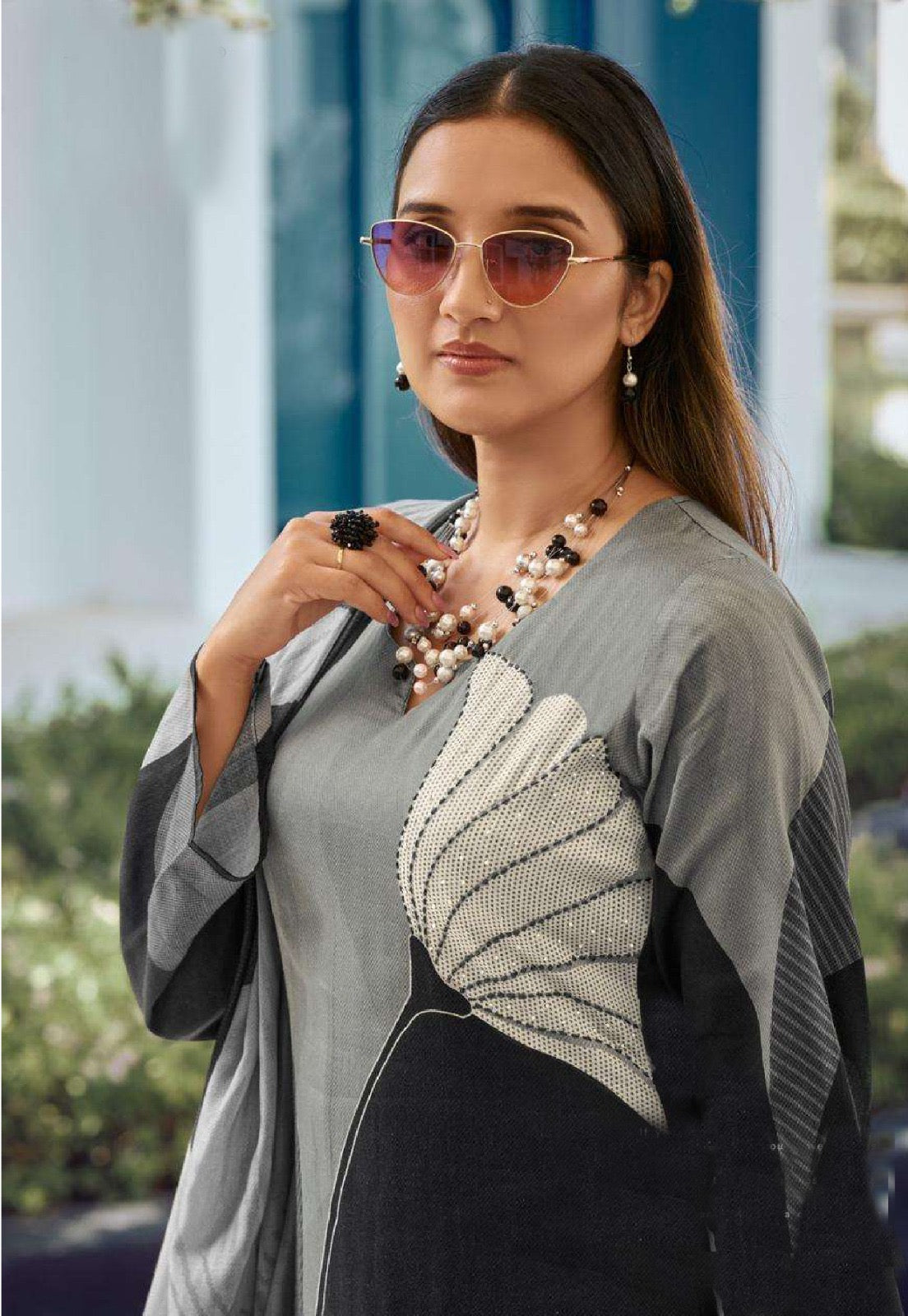 Monochrome Printed Kurta Set for Women | Heavy Poly Rayon Fabric with Mal Chanderi Dupatta | Stylish Ethnic Wear