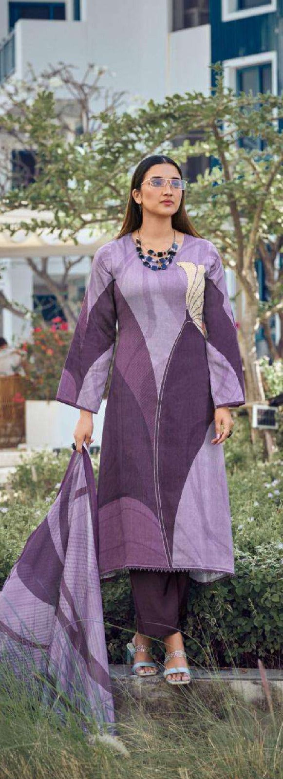 Lavender Digital Printed Kurta Set for Women | Heavy Poly Rayon Fabric with Mal Chanderi Dupatta | Modern Ethnic Wear