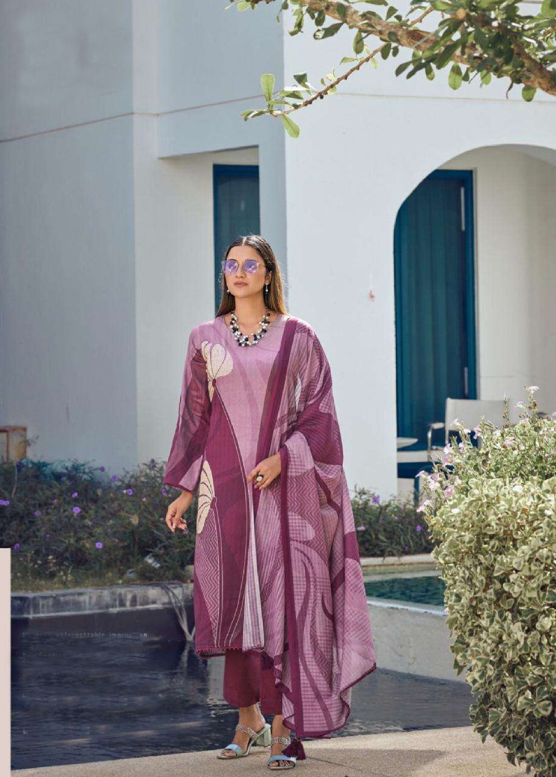 Plum Digital Printed Kurta Set for Women | Heavy Poly Rayon Fabric with Mal Chanderi Dupatta | Elegant Ethnic Wear
