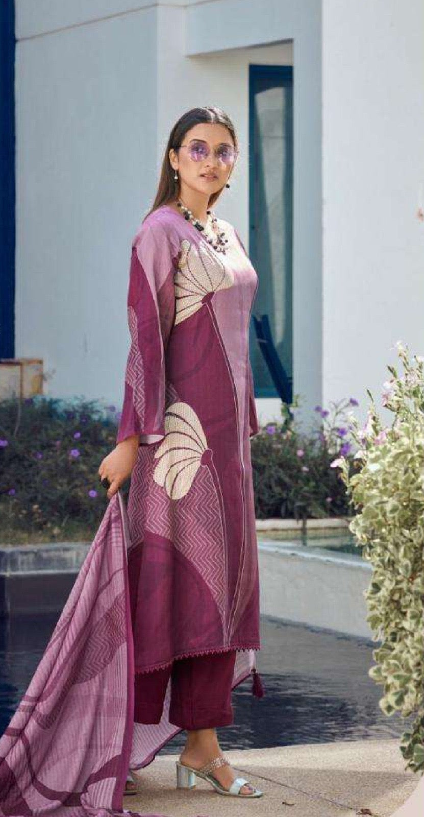 Plum Digital Printed Kurta Set for Women | Heavy Poly Rayon Fabric with Mal Chanderi Dupatta | Elegant Ethnic Wear